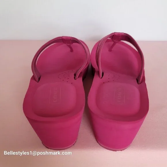COACH Jaicee Wedge Platform Sandals in Signature Fabric-Fuchsia color.Size 9.5B⭐ - Picture 12 of 16